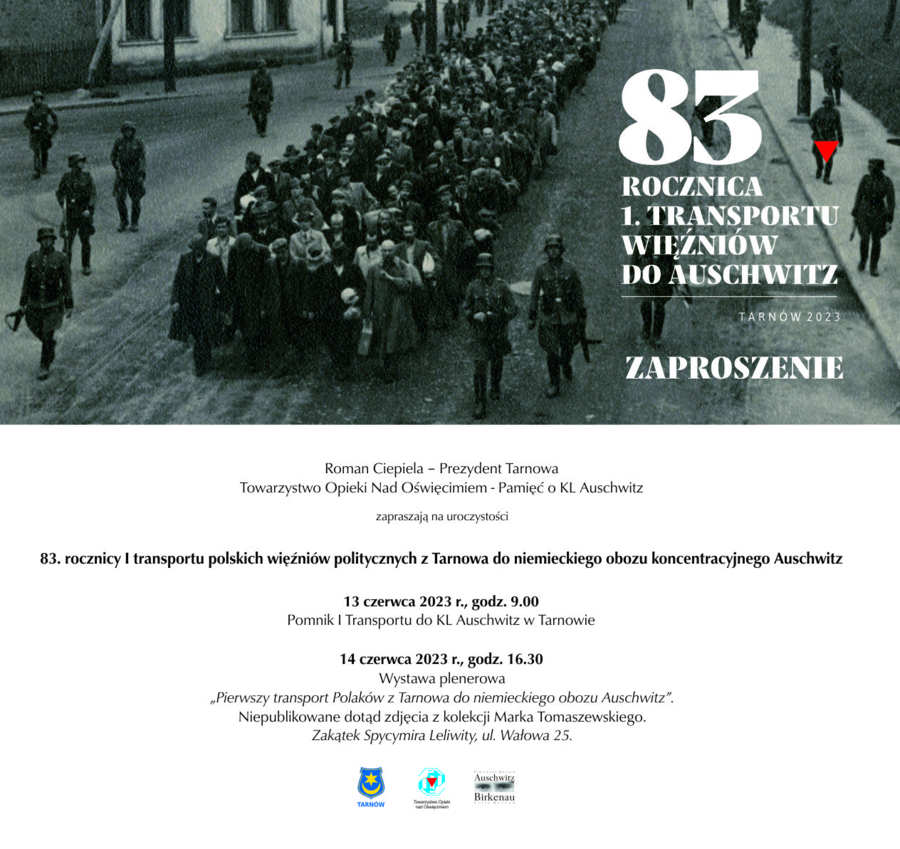 Plakat 83. rocznicy pierwszego transportu polskich więźniów politycznych z Tarnowa do niemieckiego obozu koncentracyjnego Auschwitz